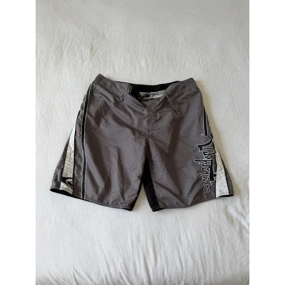 Vintage 90s Quicksilver Surf Board‎ Shorts Swim Trunks 38 Black Surfwear